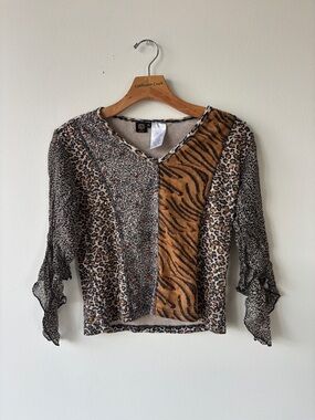 Bila Mixed Animal-Print V-Neck Blouse - Brown/Black